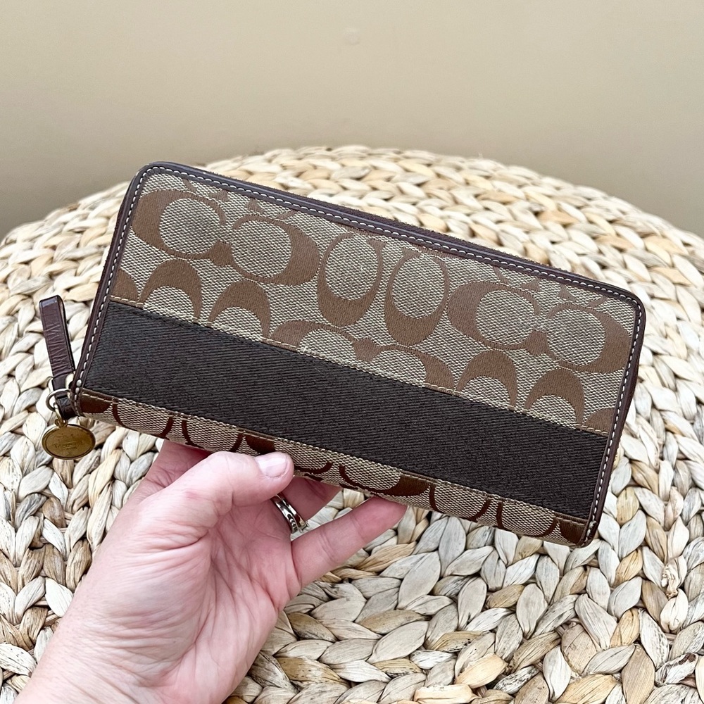 COACH monogram logo canvas zip around full size continental wallet